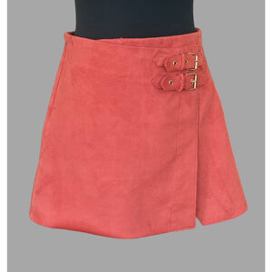 Bershka Coral Vegan Suede Mini Wrap Skirt Medium
